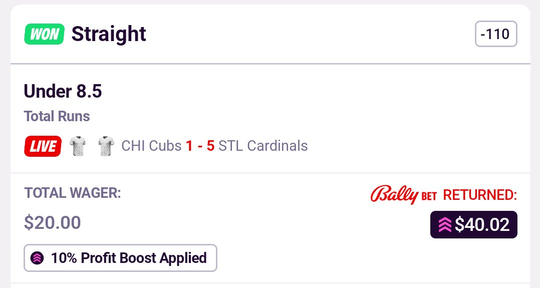 FadingRowdy's tweet photo. 🔐LOCK OF THE DAY 🔐🗝️

Cubs Cardinals U8.5 -105 ✅

Let’s Cash This Ticket

18-3-1 +$785 https://t.co/K1hyUmORpV