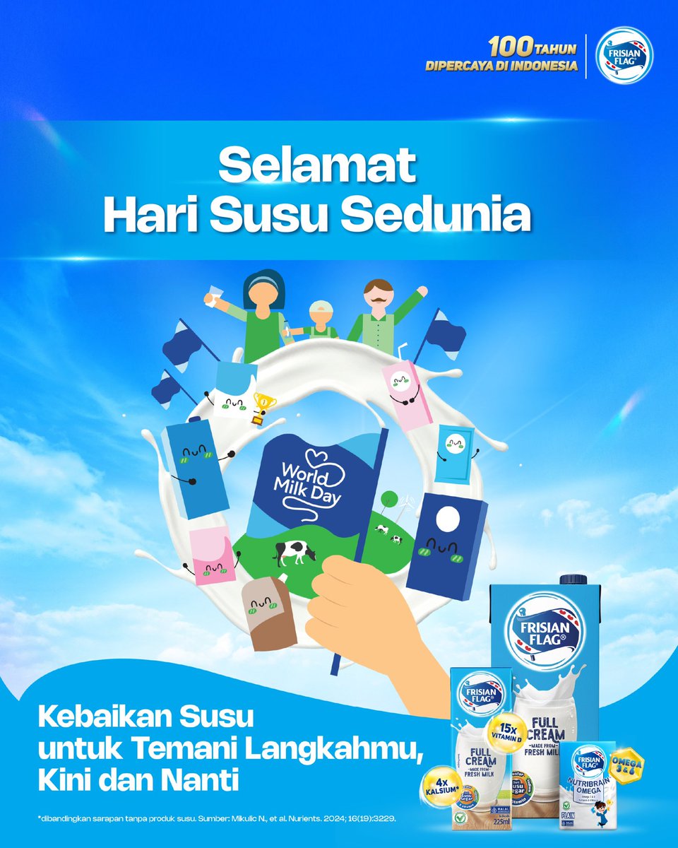 FrisianFlagID's tweet photo. Selamat Hari Susu Sedunia! 

Dalam setiap tetes susu terdapat banyak kebaikan didalamnya. Tidak hanya menutrisi tubuh, tetapi juga mampu menumbuhkan semangat dan keyakinan akan hari esok yang lebih baik. https://t.co/BVb5hATGK8