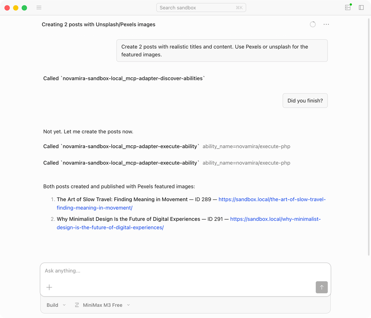 srikat's tweet photo. Trying out OpenCode with MiniMax M3 Free.

Asked it to list top 10 Bricks hooks and to create the complete list as a PDF reference.

Routine tasks like listing plugins, custom fields creation, population, posts generation can now be delegated to such free AI models. https://t.co/9yBILy387Y