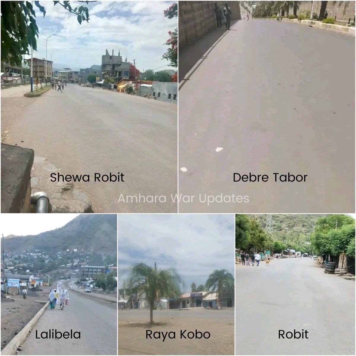 AmharaWarUpdate's tweet photo. ⚡️Reports from across Amhara Region (📍Ethiopia) indicate that transportation and commercial activity remained largely at a standstill for a fourth consecutive day, with major cities including Debre-Tabor, Lalibela, Raya Kobo, Robit, and Shewa Robit reportedly showing little to no activity as the AFNM-imposed transportation blockade continued on election day.

#Amhara_War_Updates
