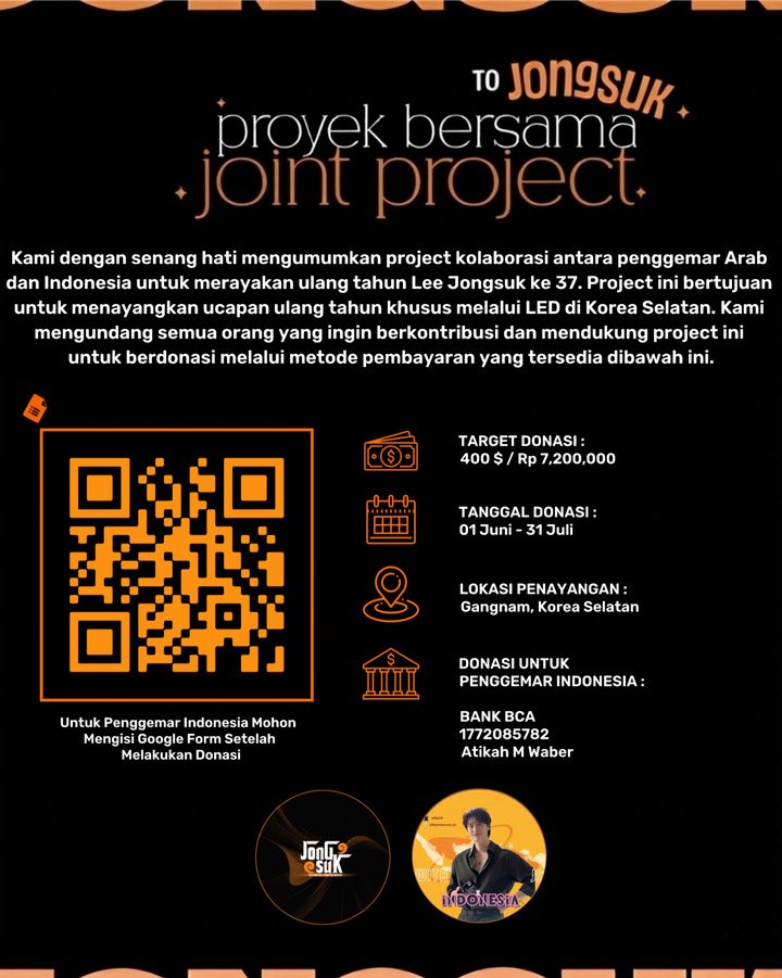 withjsID's tweet photo. ArabJongsuk x WithJS Indonesia mengajak seluruh penggemar untuk berpartisipasi dalam proyek ulang tahun Lee Jongsuk ke-37 melalui penayangan ucapan spesial di layar LED Gangnam, Seoul, Korea Selatan 🧡

#이종석 #leejongsuk #jongsuk #イジョンソク #withjsindonesia_ofc #ArabJongsuk https://t.co/DJfPWSeO3W