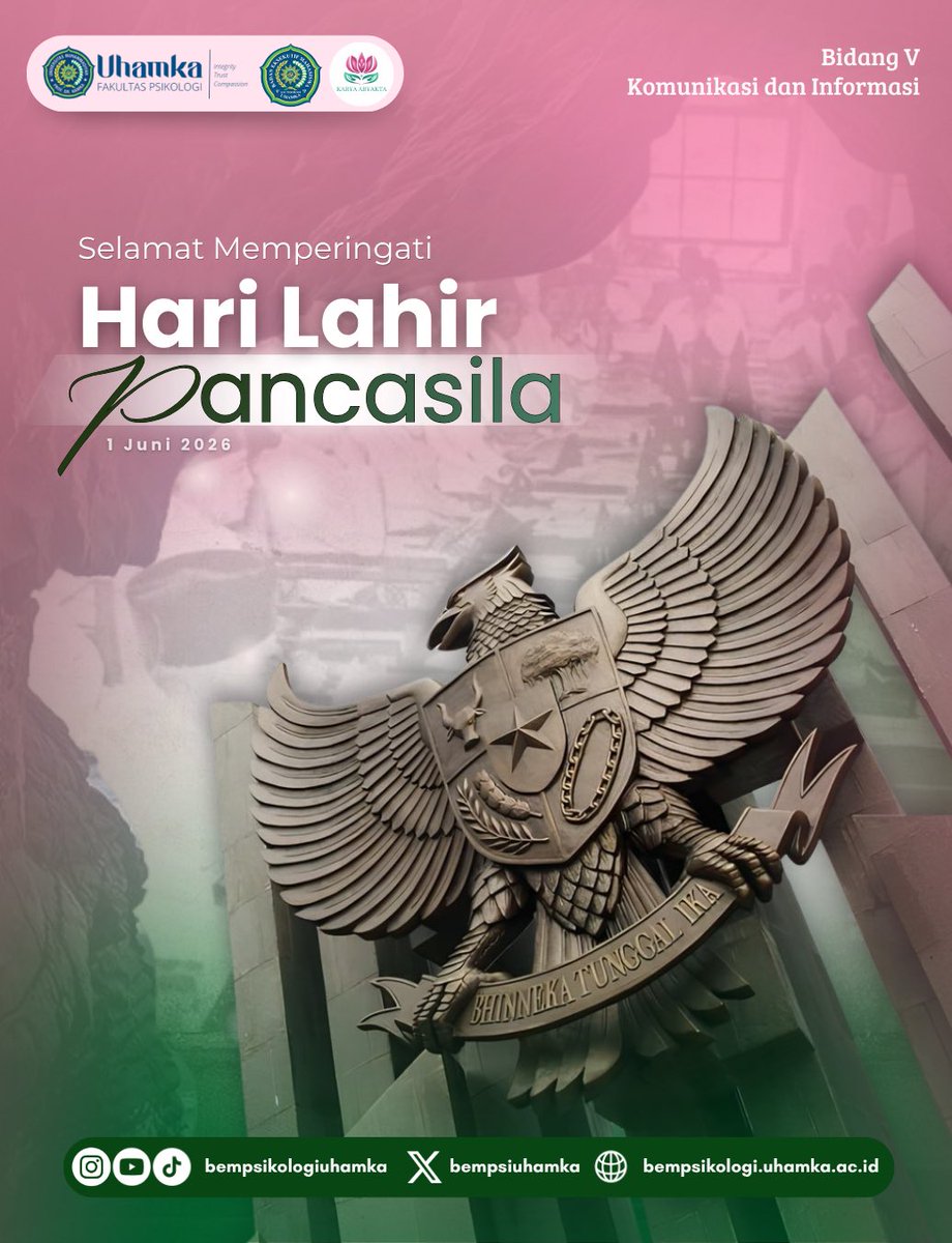 bempsiuhamka's tweet photo. Selamat Hari Lahir Pancasila🇮🇩

Halo, 𝘗𝘴𝘺𝘧𝘢𝘮𝘴! ˗ˏˋ 𝚿 ˎˊ˗

Pancasila bukan sekadar dasar negara, tetapi juga pedoman dalam menjaga persatuan, menghargai perbedaan, dan memperkuat rasa kemanusiaan dalam kehidupan kita sehari-hari. https://t.co/DC9xEBH6Xs