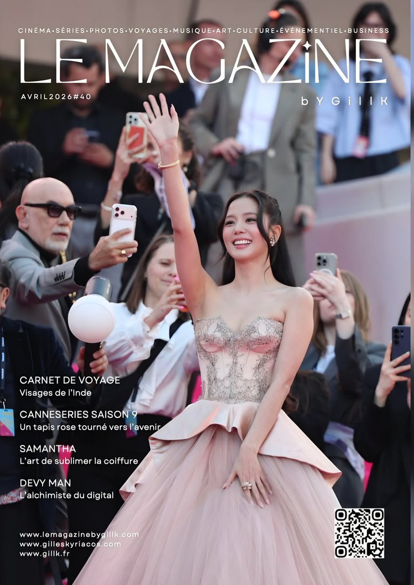 jisooschart's tweet photo. JISOO graces the cover of LE MAGAZiNE N°40 (April 2026 issue) for her appearance at #Canneseries.

She is the FIRST Asian celebrity to be featured on the cover of the Cannes-based French magazine founded by Gilles Kyriacos. https://t.co/qZJp1GX1sp