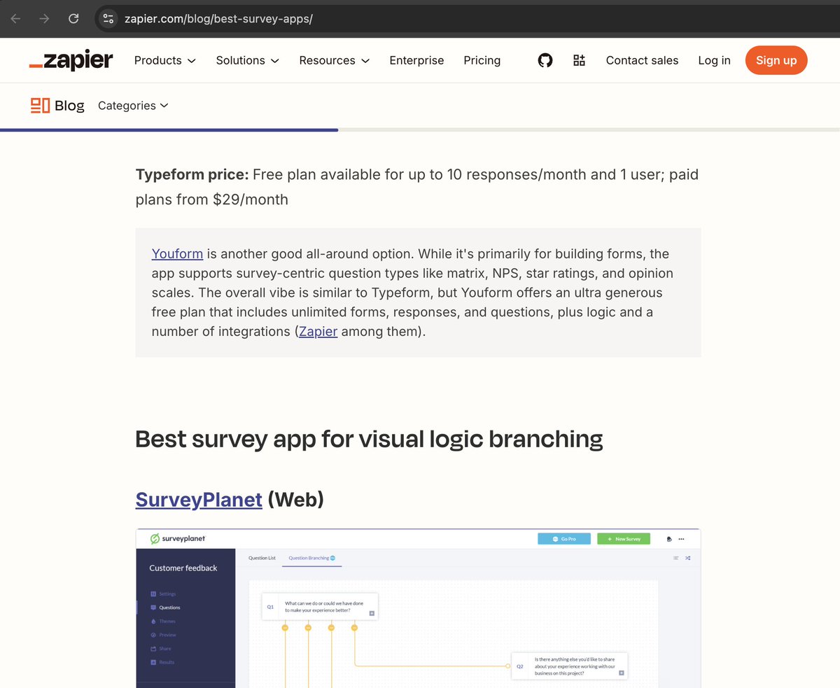themkmaker's tweet photo. Just saw Youform got mentioned by Zapier in their blog for "Best survey apps". Made my day! https://t.co/k2m4vON3yF