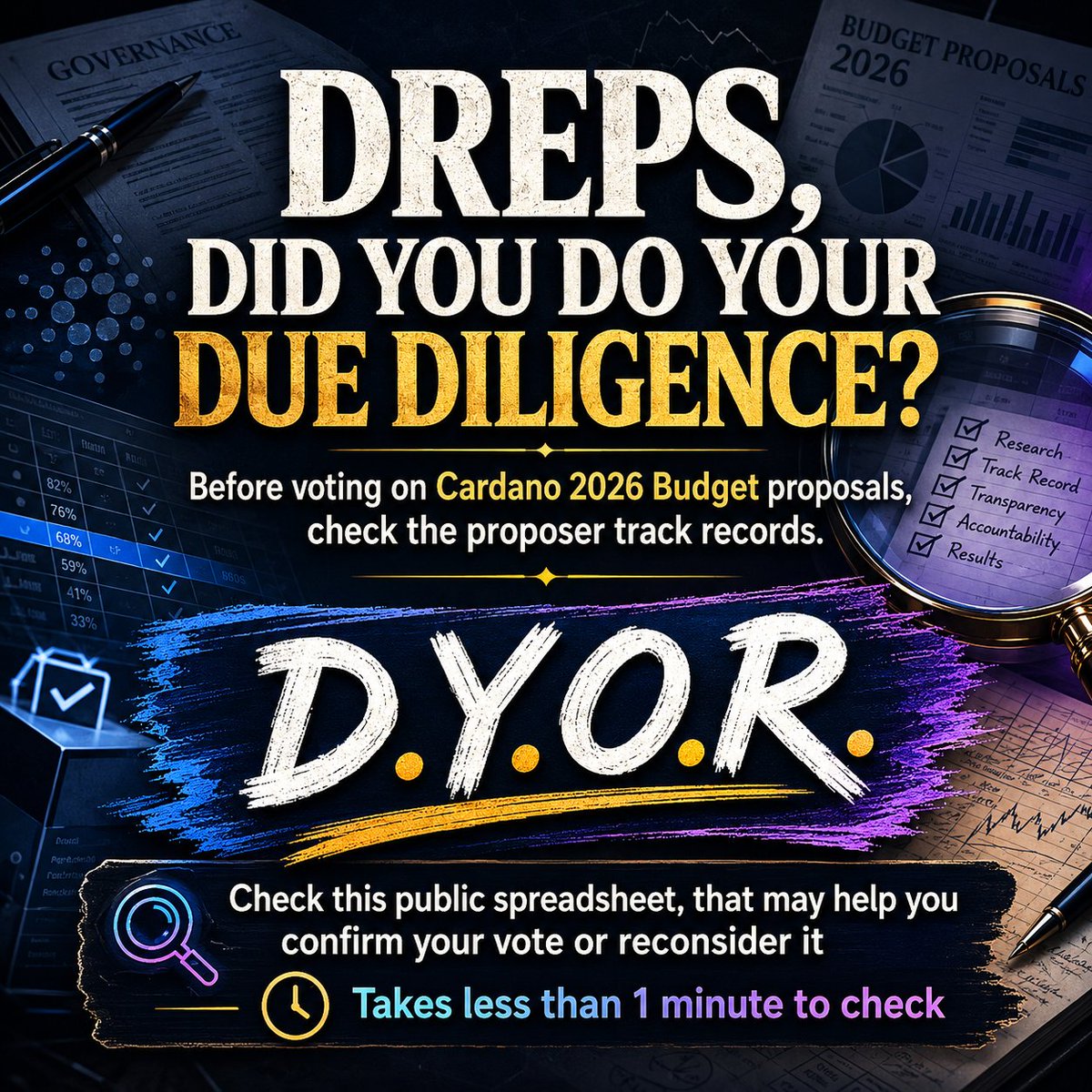 RodrigoPacini's tweet photo. I published a public spreadsheet to help #dReps and the #Cardano community check proposer track records in the 2026 Budget / Treasury Withdrawal cycle.

Why does this matter⁉️

Because 50 different proposers submitted proposals through the Intersect Budget Framework.

The Budget Committee @IntersectCBC created a dashboard to show the track record of the proposers that uses APIs and automation to identify previous funding history. 💰

Roughly half of the proposers were already identified by the dashboard as having some prior funding record.

My additional contribution to the dashboard focused on the other side of the problem:

🔷 Cases where prior funding was not identified automatically.

I manually checked 26 individual proposers, mostly proposals that appeared to have no previous funding history in the dashboard.

The result:

👉🏻 10 proposers still appear to have no prior Cardano Treasury-related funding.

🔎 But in the other 16 cases, manual research identified historical links to 172 funded initiatives across different Cardano funding vehicles, including:

🔹 Project Catalyst
🔹 Intersect grants
🔹 Treasury Withdrawals
🔹 Cardano Builder DAO

🎯 That is exactly why manual reconciliation matters.

The reason the dashboard does not yet identify all of these cases is that historical links may exist under different names, companies, aliases, teams, or funding systems, meaning dReps may miss important context if those connections are not reconciled manually.

📌 This does not mean those proposers did anything wrong.

📌 It does not mean the proposals should be rejected.

📌 It does not mean every associated initiative was directly led by the same person.

👍🏻 It means proposer history in Cardano is fragmented and needs careful reconciliation.

This research is not:

- a ranking
- an endorsement
- a vote recommendation
- financial due diligence
- a subjective proposal review

It is simply a supplementary governance data layer.

The goal is to make proposer history easier to verify and help dReps make better-informed decisions during a constrained Treasury allocation cycle.

The first-stage dataset is now public:

🔹 Dashboard (by @radioastro):

https://t.co/pcwIT9qtIh

🔹 Spreadsheet (this is the main reference for consultation):

https://t.co/Oa0pqnP551

 🔹Methodology:

https://t.co/0hFry2hbxS

🔹 Github for nerds:

https://t.co/FyKKUFLjjP

The GitHub repo and spreadsheet serve as public references for the manual reconciliation work.
