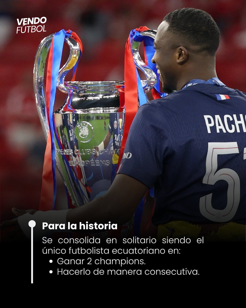 vendo_futbol's tweet photo. PACHO HACE HISTORIA PARA ECUADOR 🇪🇨
Willian Pacho se convirtió en el primer futbolista ecuatoriano en conquistar dos Champions League y además lograrlo de forma consecutiva.
#WillianPacho #Ecuador #ChampionsLeague #FutbolEcuatoriano #Historia https://t.co/MQWrn2EETi