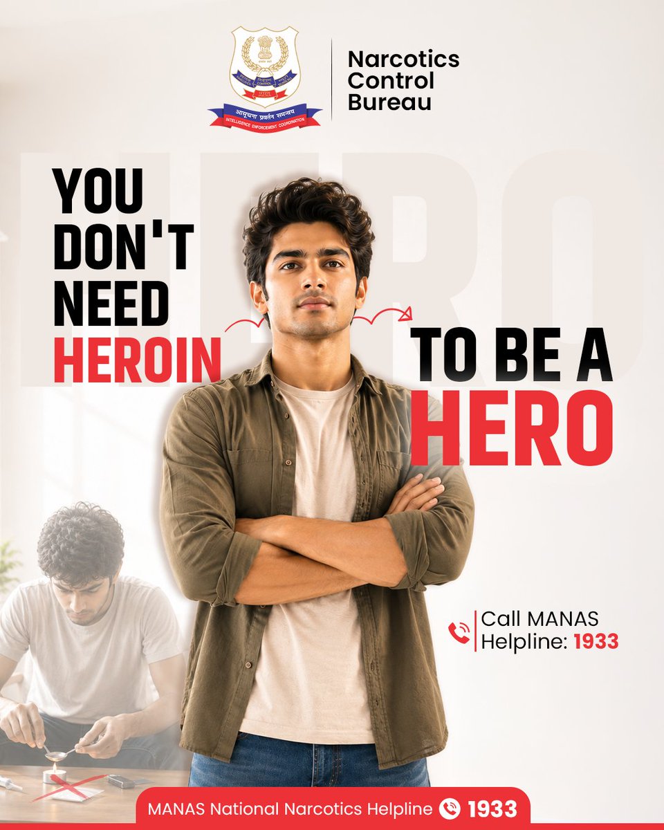 ncbmanas's tweet photo. Real heroes are built through courage, discipline, and the strength to choose what protects life—not destroys it.

Say no to drugs and choose the path of real strength.

#NCB #NarcoticsControlBureau #SayNoToDrugs #DrugFreeIndia #DrugAwareness https://t.co/HzgJILPobb