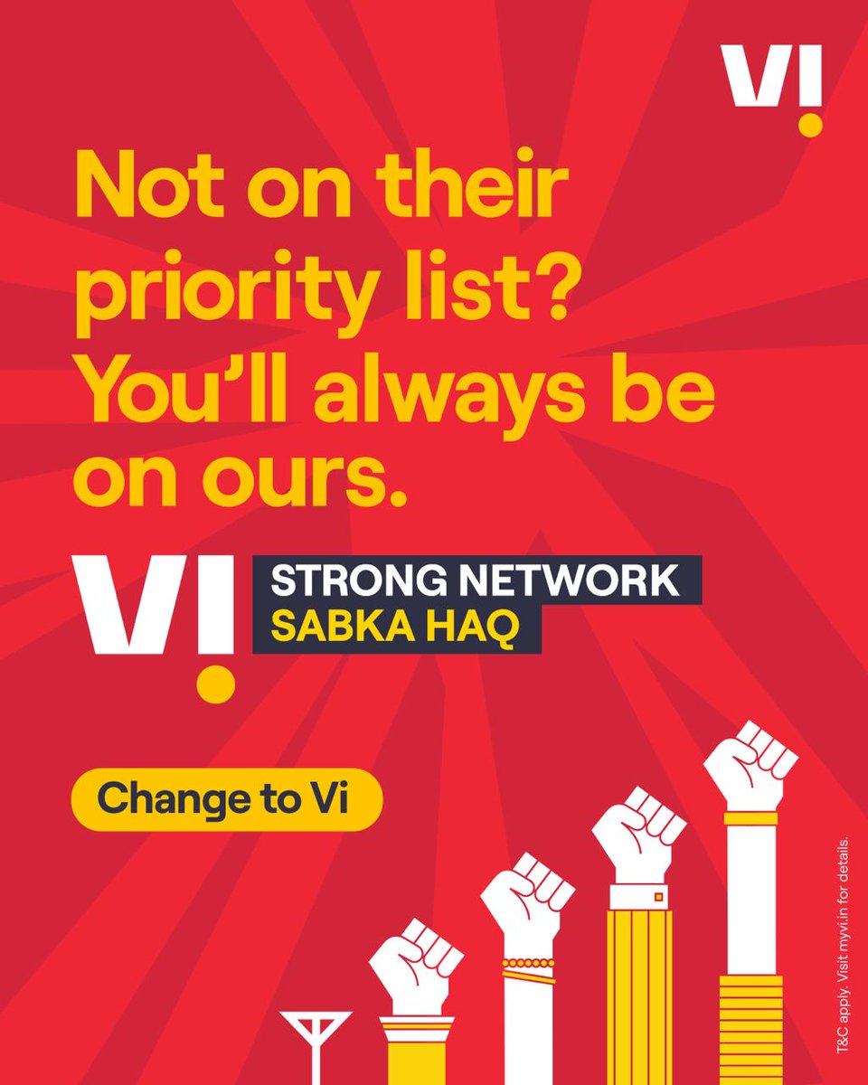 NewsAlgebraIND's tweet photo. Vi’s new campaign is hitting different 

“Not on their priority list? You’ll always be on ours.”

This message feels so real. When other networks treat regular customers like they don’t matter, Vi is saying strong network is everyone’s right and we’ll always be their priority.

No discrimination, no step-motherly treatment. Finally a brand speaking for the common user.

Sabka Haq done right.
