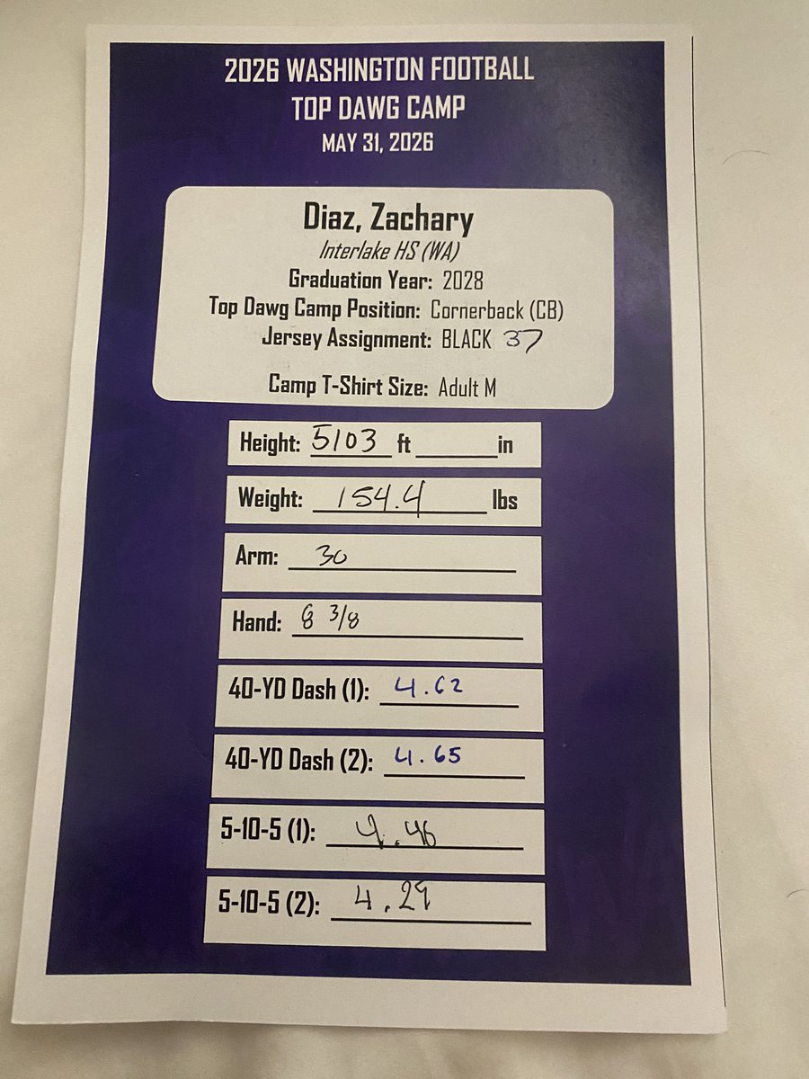 DiazZach2's tweet photo. Had a great time competing at @UW_Football Top Dawg Camp! Thanks to the coaches for helping me get better and getting ready for spring ball!

@CoachJRich 
@Coach_CWright 
@CoachColemanIHS https://t.co/Z0QBon7sR6