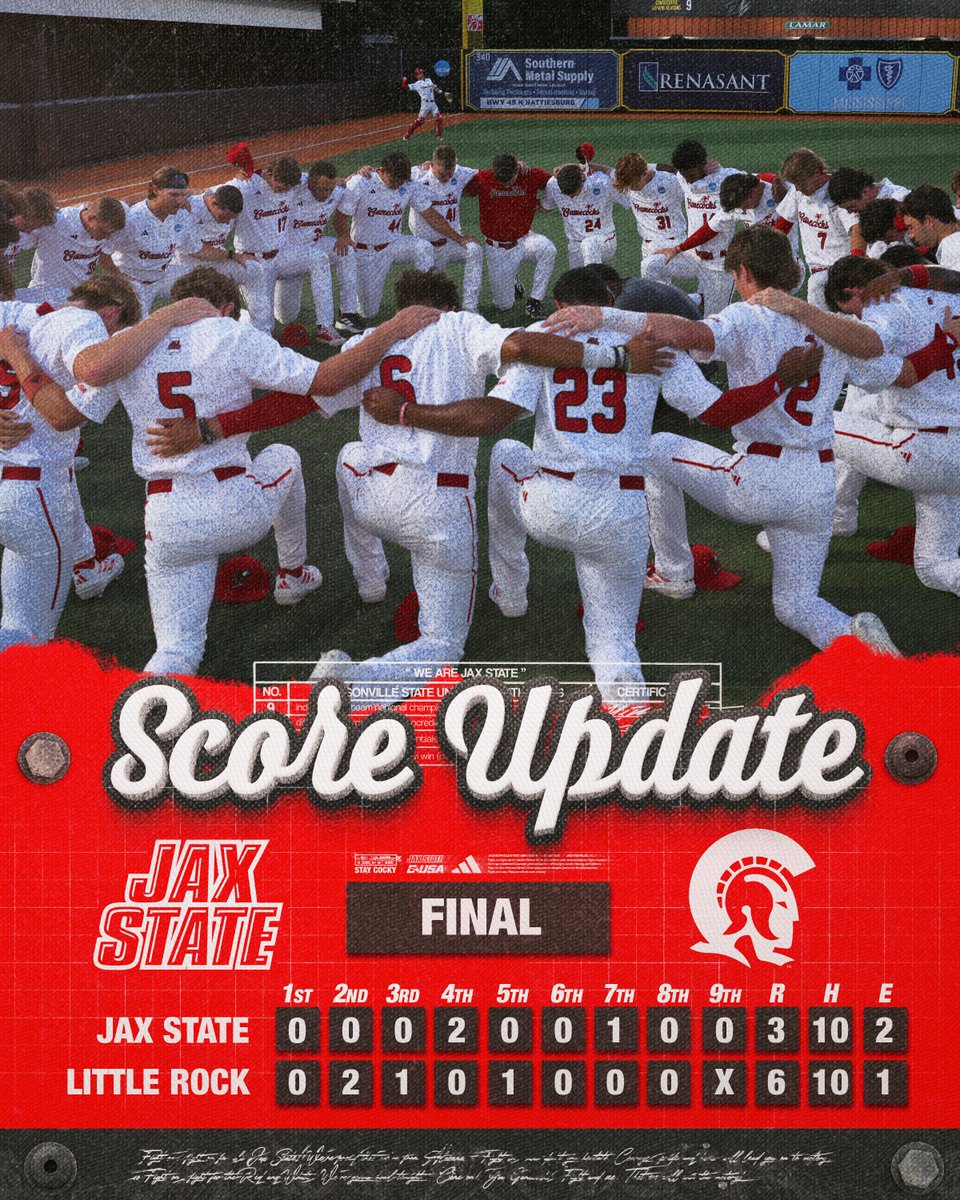 JaxStateBB's tweet photo. Final from the Hattiesburg Regional.

#StayCocky🐔 | #FearTheBeak👌 https://t.co/DbFyjVcQut