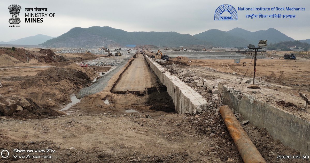 nirmrockmech's tweet photo. New plastic concrete diaphragm wall (D-wall) in Gap-II of Polavaram Irrigation Project is successfully constructed well before time. The construction was started in March 2025 and completed in April 2026. During this period total 364 panels were geologically logged and certified. Construction cost of this D-wall is one thousand crores. Final report of the D-wall was handed over to the WRD, Govt. of Andhra Pradesh by Dr. Ajay Kumar Naithani, HoD, Engineering Geology Department, NIRM in the 7thPanel of Expert Meeting held at Polavaram/Rajahmundry between 27thto 29th May 2026. The Polavaram Project is a multi-purpose project on the Godavari River in the West Godavari and East Godavari Districts in Andhra Pradesh is under construction. The project has been accorded national project status by the Union Government of India. This project is a multipurpose one conferring irrigation benefits in the upland areas of Visakhapatnam, East Godavari, West Godavari and Krishna Districts and other districts of Andhra Pradesh, directly and indirectly. It also envisages drinking water supply to Visakhapatnam township and other towns and villages enroute and industrial water supply to the Visakhapatnam coast-based steel plant and other industries in the vicinity, generation of hydel power, affording navigation facilities, development of pisciculture and providing recreation and other benefits, besides urbanization. The dam construction in Gap-II involves building of a 1.5 m thick new concrete diaphragm wall up to depths of 99 m below the river bed under the earth dam which is first of its kind in India and was very challenging. The length of earth-cum-rock-fill dam in Gap-II is 2310 m. The purpose of the diaphragm wall is to secure the river bed stability for withstanding the water pressure across the dam. The main objective of NIRM study was to identify and map the foundation of hard strata for the embedding of plastic concrete diaphragm wall of the earth-cum-rock-fill-dam of Gap-II during trenching. NIRM has developed a format for the collection of data and certification of foundation levels.
@MinesMinIndia
