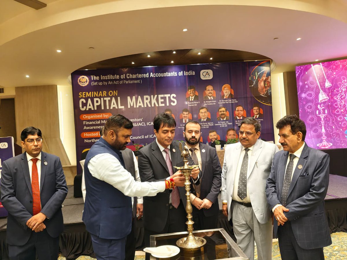 CfmipICAI's tweet photo. The Committee organised a Seminar on Capital Markets, hosted by NIRC, ICAI, in the presence of CA. Jay Chhaira, Chair, FMIAC, CA. Hans Raj Chugh, Vice-Chair, FMIAC, CA. Manu Agarwal, Former CCM &amp; RCM from NIRC, on 30.5.26, in Delhi. https://t.co/v9plzBK3ta