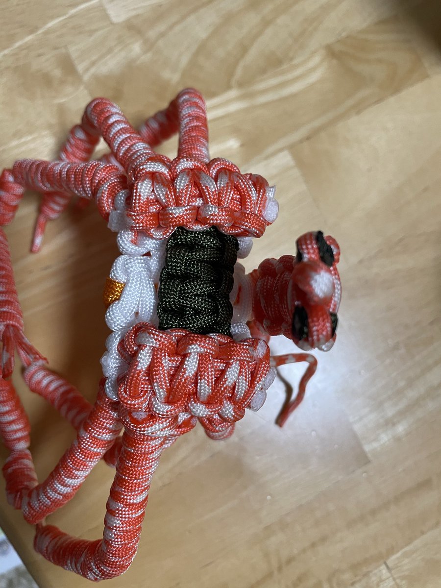 donabe58's tweet photo. パラコードでタカアシガニを作りました。
はさみ、脚は針金入りで、自立させたり、ポーズが取れます

こだわりは脚やはさみの節感と、甲羅を開けると入ってるカニ味噌です。

甲羅の開き方がおかしいのはご愛嬌

#パラコード　#ハンドメイド　#カニ　#タカアシガニ　#ズワイガニ　#蟹味噌　#生き物 https://t.co/OWnUi4LzCt