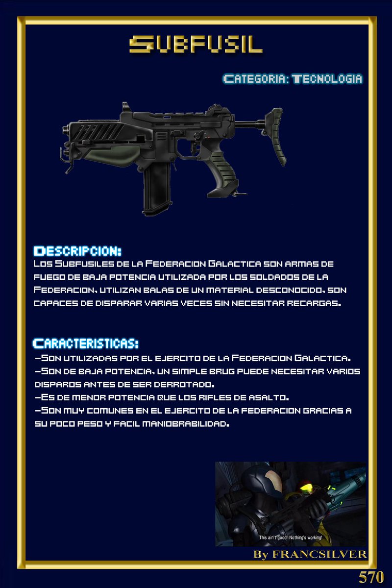 Francsilver_'s tweet photo. Capítulo CCXCI: Subfusil
Metroid Biology (Clasicos) 
Es una de las armas de Anthony Higgs durante la mision de la Nave Botella.
#metroid #nintendo #nintendoswitch #samusaran https://t.co/ADPsKUEzZC