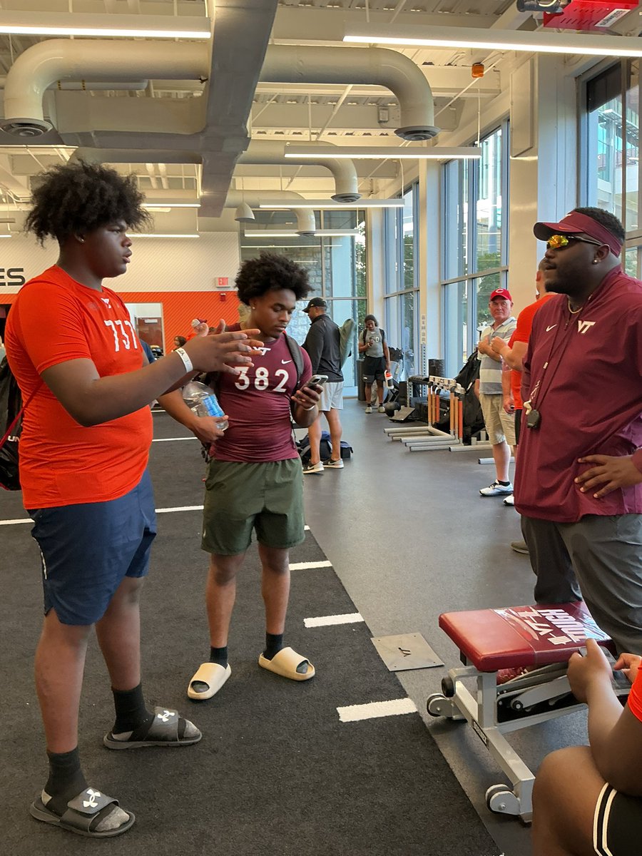 CoachReavesJr's tweet photo. Way to work today @KyanReaves4174  &amp; @JaylenNelson27 ! Keep Building!! Way to kick off Camp Season! @_VicHall  and @HokiesFB ! THANK YOU! See you all soon!🫡🫡🦅🦅

@C_Perdue4 
@GWEagleFootball 
@GDUB_FB 
@CoachChambaaa 
@CoachMorrisGW https://t.co/CYwxTcLNfZ