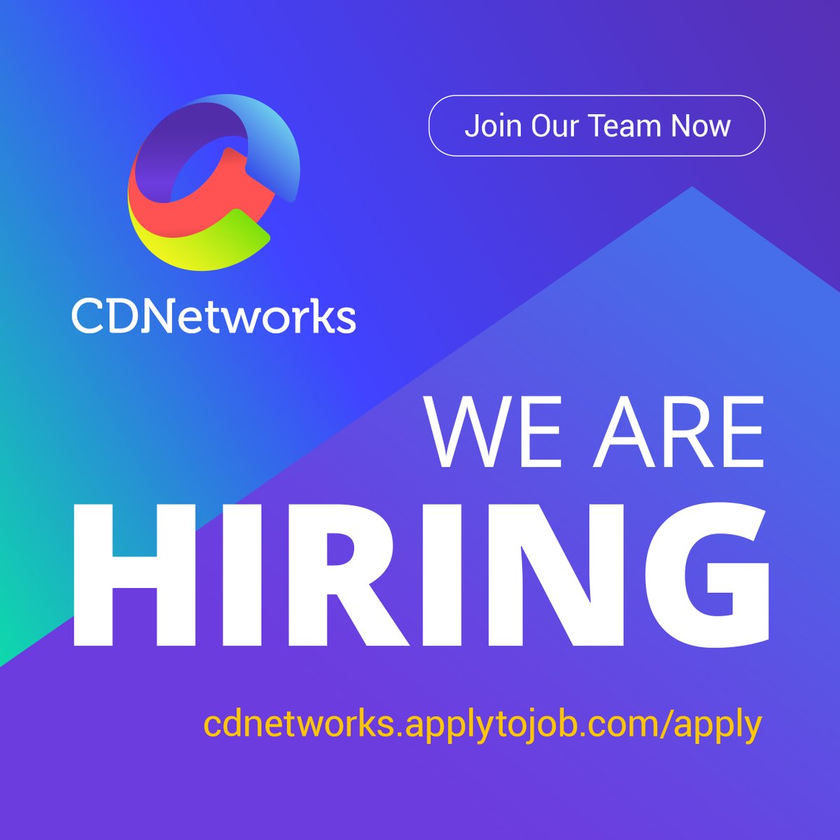 CDNetworks's tweet photo. ๐ We're Hiring! ๐
As we grow globally, we're seeking individuals who thrive on creativity, collaboration, and making a real difference. If that sounds like you, let's connect!
Explore our open roles and apply today: https://t.co/QJ8Vu4pv7y
#Hiring #Career #Talent #CDNetworks https://t.co/DFupQNYJQf