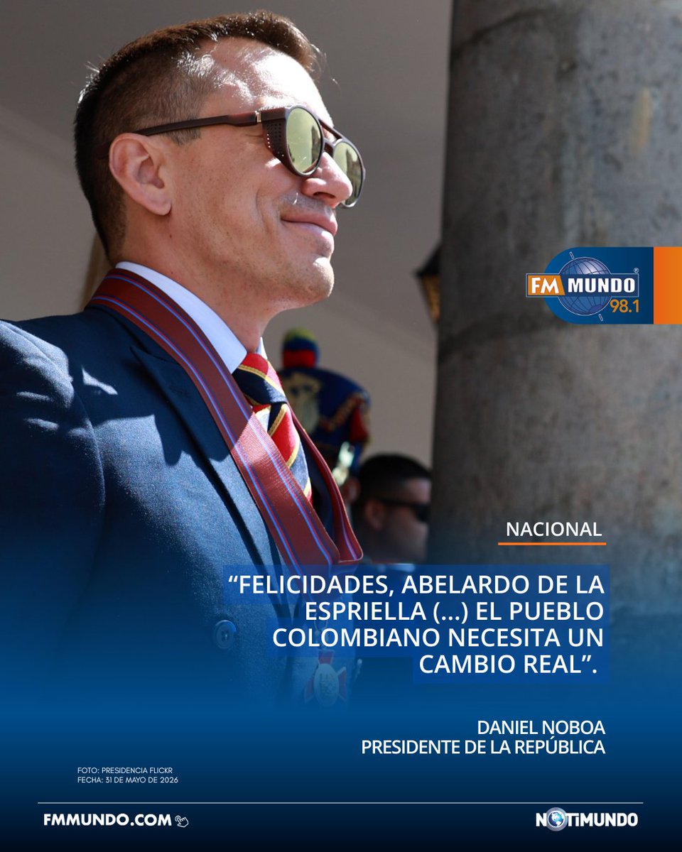 notimundoec's tweet photo. 🇪🇨#Ecuador | El presidente Daniel Noboa reaccionó a los resultados de las elecciones presidenciales de Colombia, celebradas este 31 de mayo.

🔗https://t.co/DNuCY8j8YG

#FmMundo, 100% digital 📲 https://t.co/FtQ1ebprZR