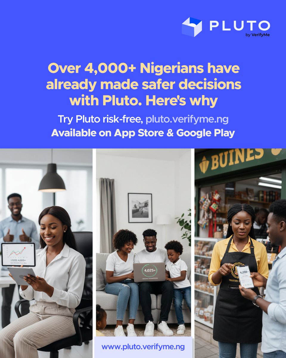 plutobyvmn's tweet photo. From homeowners who almost made a costly mistake, to HR managers who now run structured background checks before every hire, Pluto is changing how Nigeria vets the people who matter.

Don't wait for a bad experience to make verification your standard.

#PlutoNG  #BackgroundCheck https://t.co/CtSd31gWfL