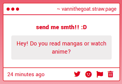 vannithegoat's tweet photo. OMGOMG YES I DO!!!!

YOU CAN CHECK OUT MOST OF WHAT IVE WATCHED AND READ ON MY ANIME-PLANET

https://t.co/8hl6QzZJaK https://t.co/qp1IrQ2BEd