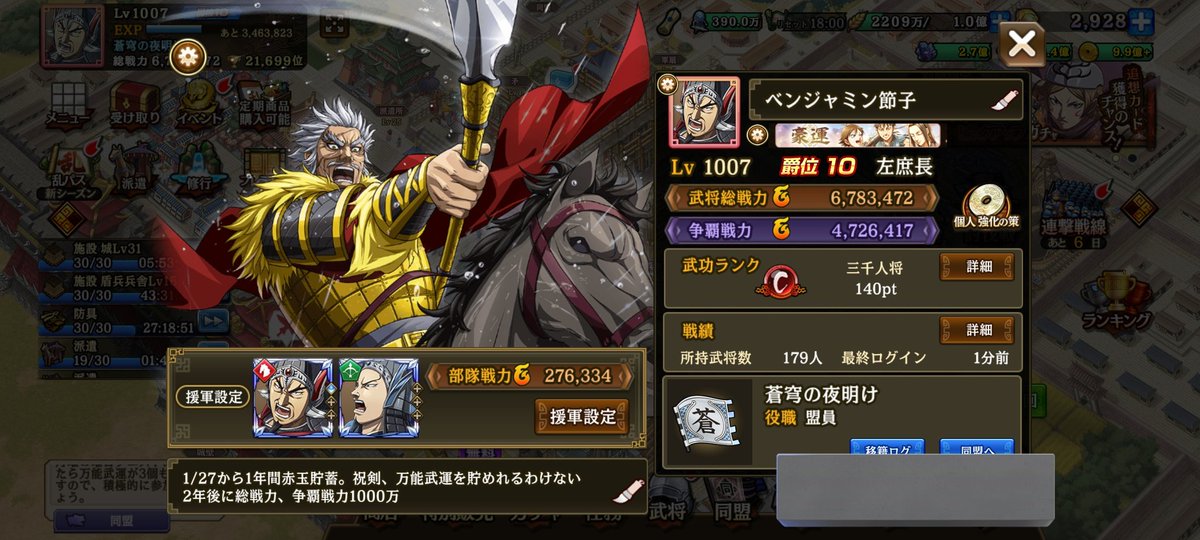 Setsuko_ben's tweet photo. Lv+12
総戦力+341255
争覇戦力+296184
レベル上げが出来てない… https://t.co/MeqJjLCchd