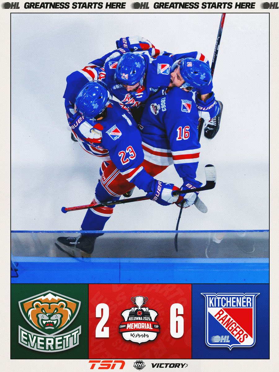 OHLHockey's tweet photo. An undefeated @OHLRangers run ends in glory 🏆

#MemorialCup https://t.co/srRuv299a1