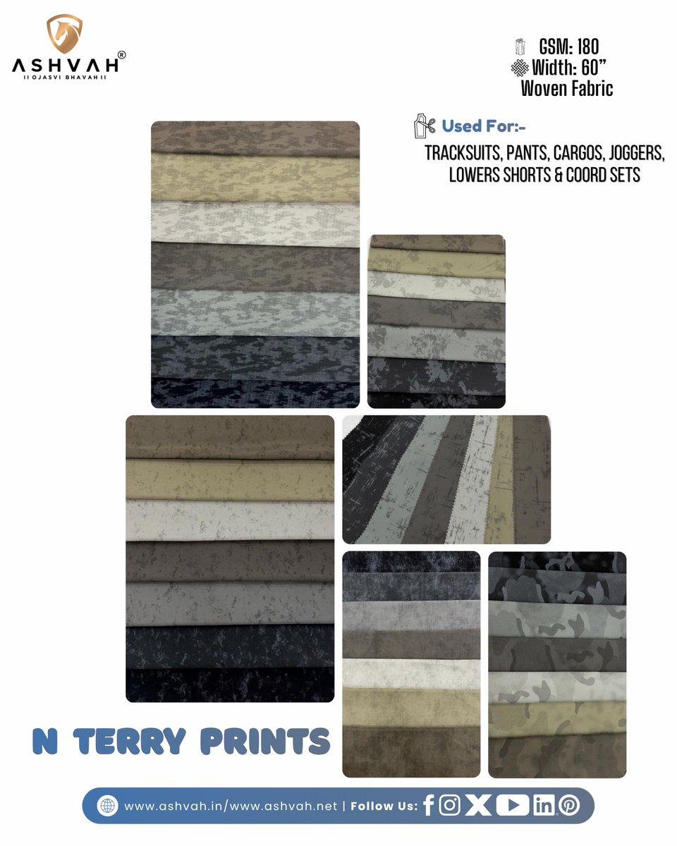 AshvahF's tweet photo. 👖✨ N Terry Prints (Design No. 1-6)Fabrics – Perfect for Tracksuits, Pants, Cargos, Joggers &amp; Lowers!
Soft, durable &amp; stylish — the ultimate choice for comfort and fashion 🌟🧵

#NTerryPrints #TracksuitFabric #JoggerMaterial #CargoFabricIndia #SportswearFabric https://t.co/9Cx2WIDpyR