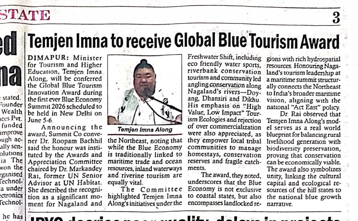 KaiheAwan's tweet photo. Nagaland just made it to the global stage for #BlueTourism .
When local tribal communities lead river conservation, the world takes notice.
Congratulations Boss! @AlongImna on the Global Blue Tourism Innovation Award…. a win for Nagaland and the NE.
🥳😎🫡 https://t.co/selMJjBBw8