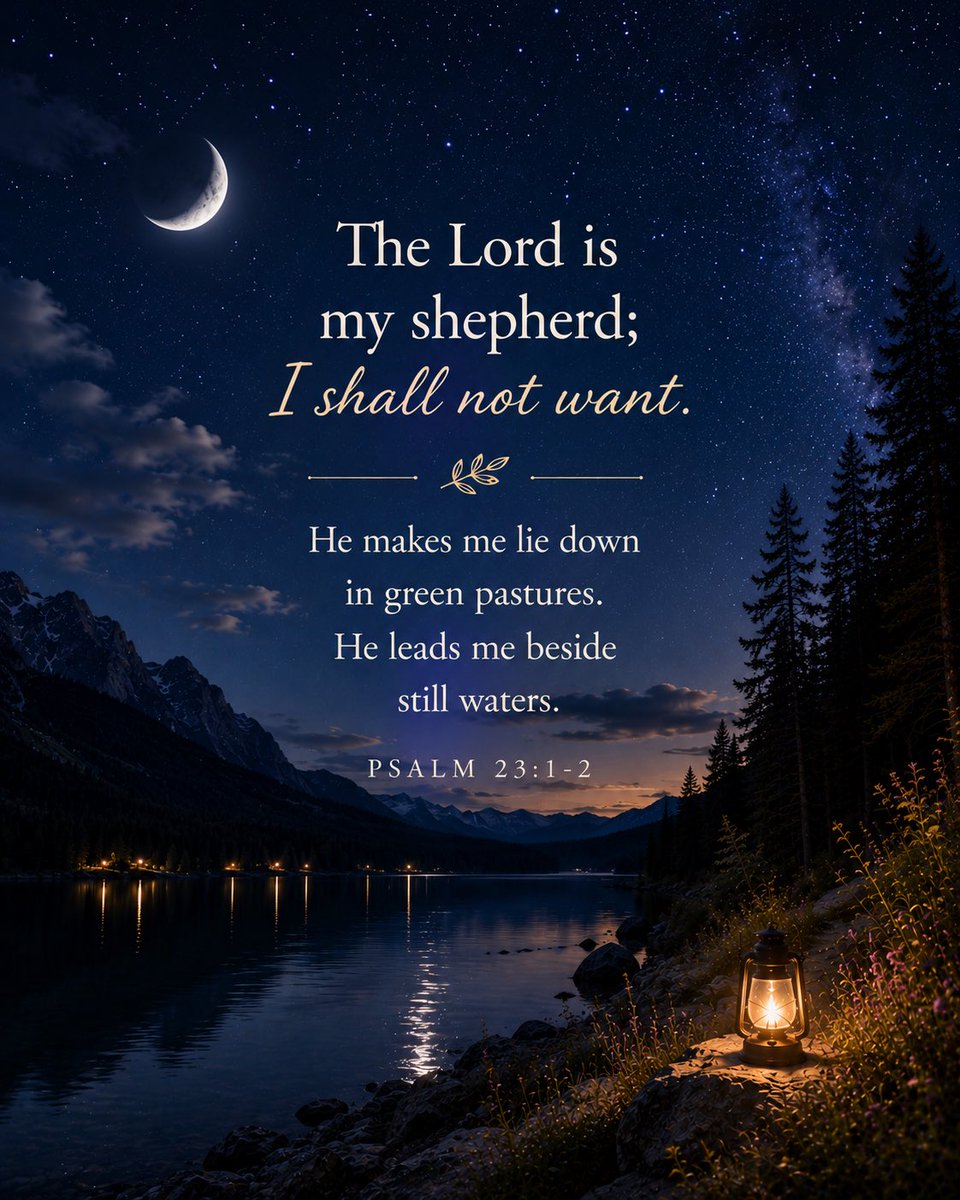 VersePortion's tweet photo. The Shepherd never sleeps, never leaves, and never loses sight of His sheep. Rest in His care tonight. 🌙

Psalm 23:1-2 https://t.co/bTsCPX03Lz