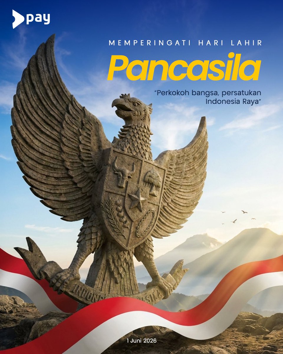 motionpay's tweet photo. 🇮🇩 Selamat Hari Lahir Pancasila.

Mari terus menjaga persatuan, menghargai keberagaman, dan melangkah bersama untuk Indonesia yang lebih maju.

#HariLahirPancasila #Pancasila  #MotionPay https://t.co/LwLo2JdRXA
