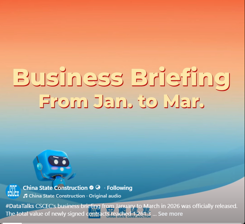 CscecSlk's tweet photo. #DataTalks CSCEC’s business briefing from January to March in 2026 was officially released. The total value of newly signed contracts reached 1,261.3 billion yuan.
Click on the link to learn more.
https://t.co/v0tQIsmPsJ https://t.co/pPUYmAwV4o