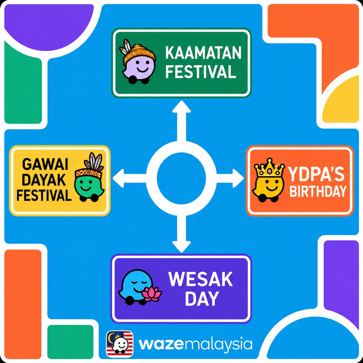 WazeMalaysia's tweet photo. 🌾🎉👑🪷 Salam Perpaduan daripada Komuniti Waze Malaysia 🚗💙

Sempena sambutan Pesta Kaamatan, Hari Gawai Dayak, Hari Keputeraan Rasmi Yang di-Pertuan Agong, dan Hari Wesak, kami mengucapkan selamat menyambut hari-hari istimewa ini kepada seluruh rakyat Malaysia. https://t.co/jJIGQycz1d