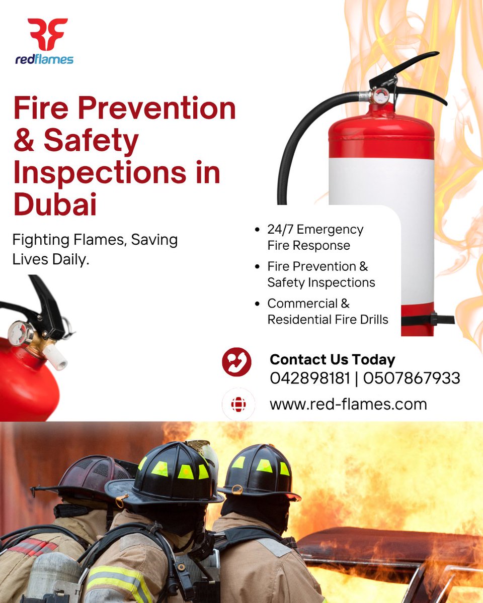 FlamesLlc's tweet photo. Our experts inspect fire alarms, extinguishers, emergency exits, and safety systems to help keep your business safe. 🚨

#FireSafetyDubai #FirePrevention #SafetyInspection #DubaiBusiness #RedFlames https://t.co/nZzPCYoNFa
