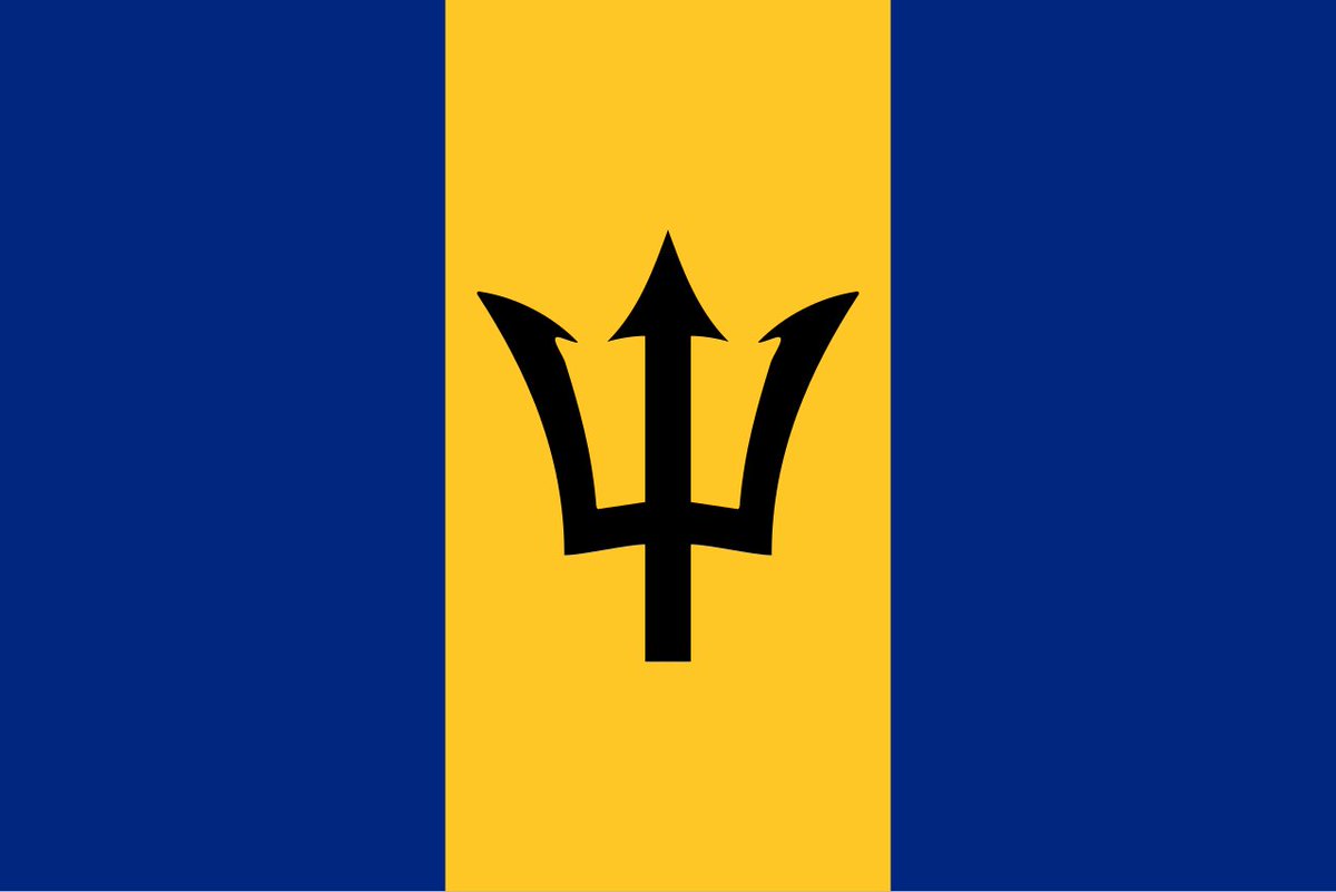 KevonEdey's tweet photo. Barbados’ flag is one of 10 or so countries on Earth with a weapon on the flag.

The Broken Trident represented independence from Britain as Barbados’ colonial seal had an unbroken Trident. https://t.co/xVvieZLlzq