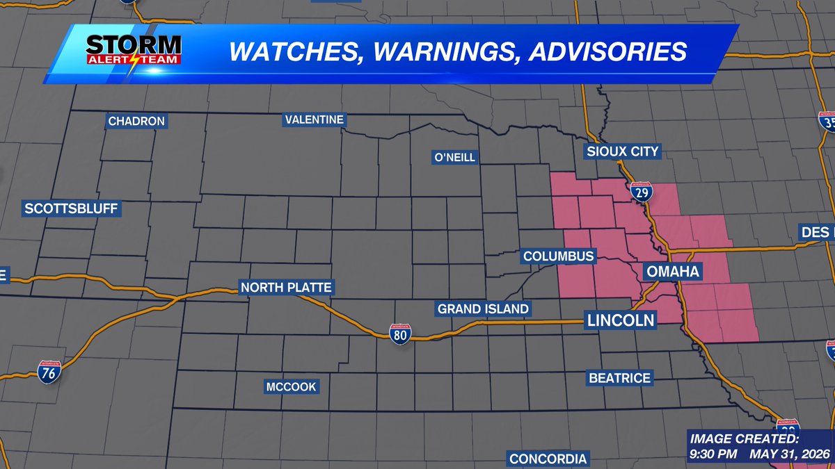 rustywx's tweet photo. A Severe T-storm Watch is in place for parts of eastern Nebraska into Iowa through 3am Monday morning. https://t.co/zAJyeHVIvn
