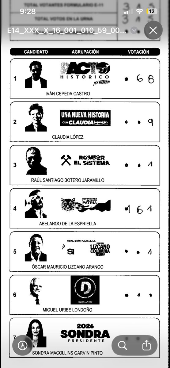 LauraNaoEsta's tweet photo. Formulario de la zona 10, puesto 59 y mesa 009. Bogotá. Unicentro de occidente. #votaciones #eleccionescolombia2026 @Registraduria @FisicoImpuro https://t.co/QbPX8K7X9V