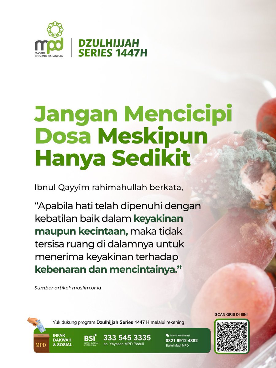 masjidmpd's tweet photo. Dosa kecil sering kali dianggap tidak berbahaya. Toh hanya sedikit, toh hanya sekali. Tapi itulah yang membuat kita lengah. Dosa yang dianggap remeh, jika terus dibiarkan, perlahan akan mengisi dan memenuhi ruang hati yang seharusnya menjadi tempat bagi kebenaran. https://t.co/BgFbzfbUTl
