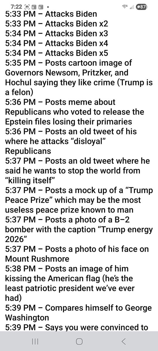 MLadnerRealtor's tweet photo. @realDonaldTrump YEAH, THIS GUY HAS TOTALLY LOST HIS ONE MARBLE! OVER 8 HOURS, THIS IS WHAT PRESIDENT DUFUS DID, INSTEAD OF TRYING TO LOWER THE COST OF LIVING. THIS MAN IS TOTALLY INSANE, QUITE PIGGY! https://t.co/E9sZG5ZPGv