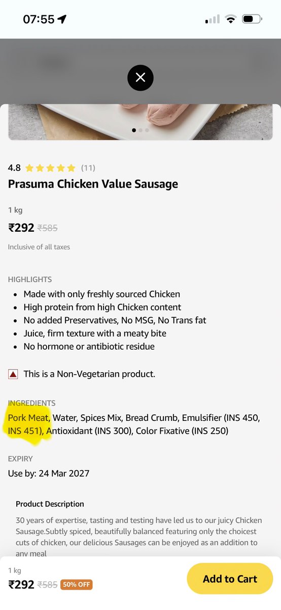 N_e_0_'s tweet photo. @MeatigoOfficial why the heck does your Chicken Sausage have Pork in it?

The cost seemed unreal, hence decided to check ingredients.

@foodpharmer2 can you pls help amplify this? https://t.co/sjPbvqi9na