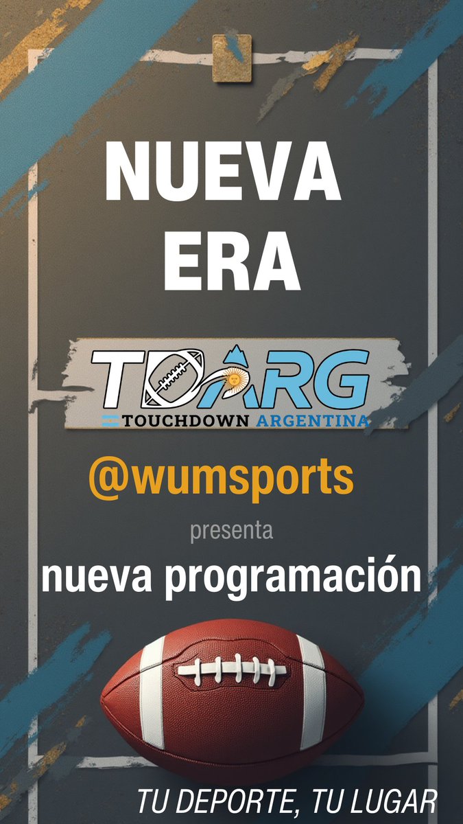 TouchdownArg's tweet photo. 🏈 @wumsports tiene nueva programación y nosotros seguimos firme.  JUE 19:40 hs · Touchdown Argentina sigue ahí.  Ahora con Sportchat WC, Peloteros del Sur, F1 Chat y más.  La nueva era del deporte amateur argentino empieza esta semana. 🟠 https://t.co/CnxqdBtlRi https://t.co/bxYJcpsaiH