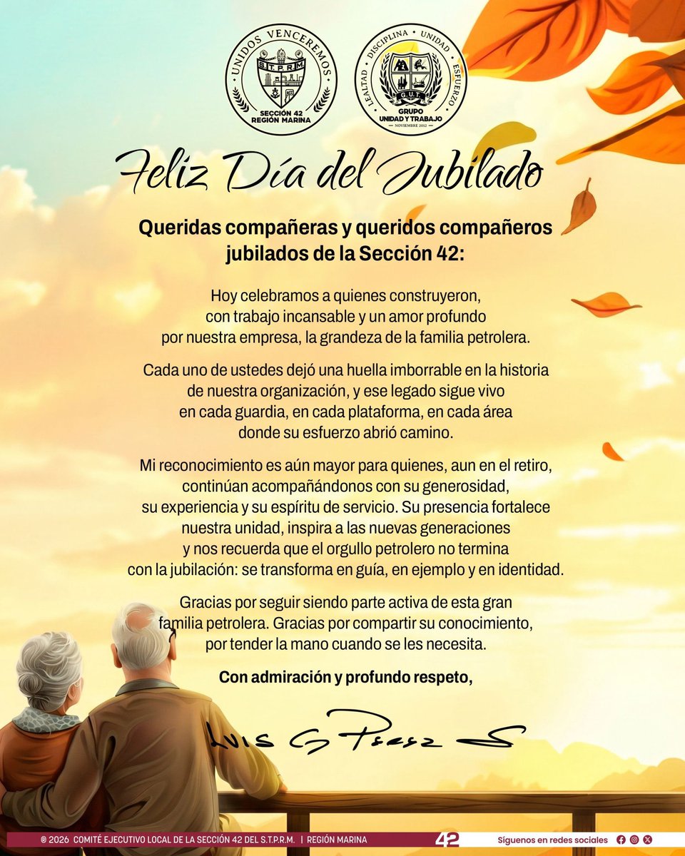 Modulo_Tuxpan's tweet photo. GUT Tuxpan felicita a nuestros compañeros Jubilados, siendo ellos parte importante de nuestra Sección 42  apoyando  la política de nuestro líder y amigo @lgps03101  Fraternalmente Unidos Venceremos https://t.co/FV2Gc46krJ