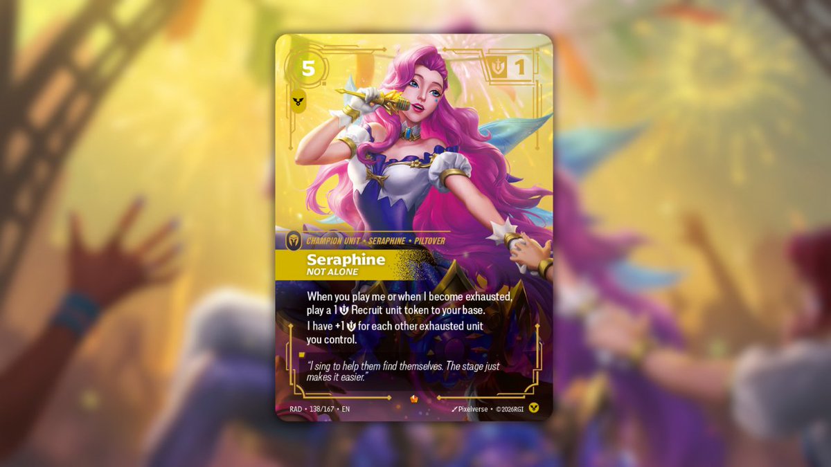 riftboundop's tweet photo. Seraphine will look to find the rhythm in the chaos, releasing with Radiance on October 23rd, 2026. 🎤 https://t.co/1dK1pmRa1G