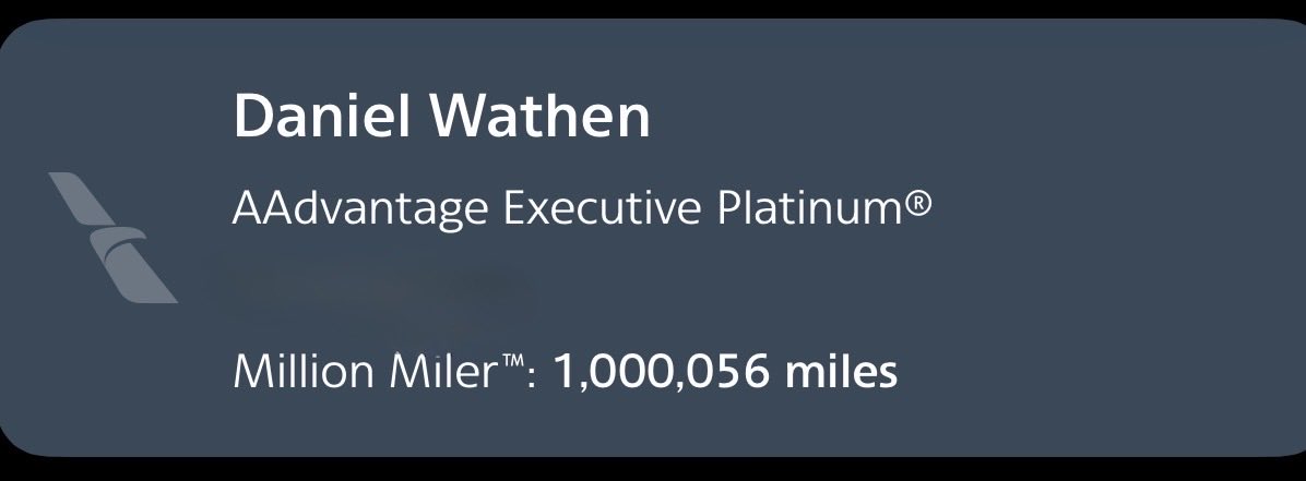 DanWathen's tweet photo. Crossed the million mark. Where’s the firetuck greeting at the airport @AmericanAir ?? https://t.co/wg9V2yXV7t