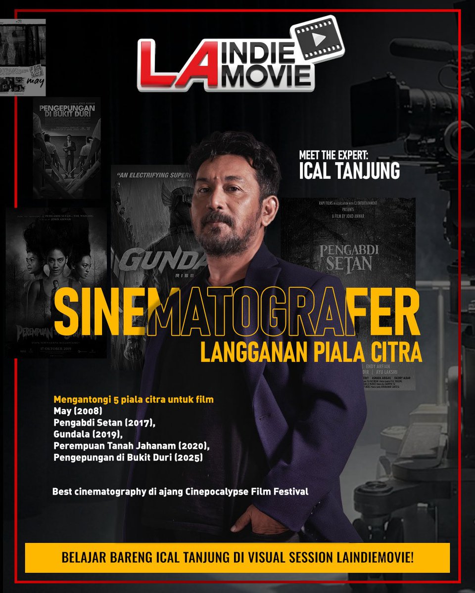 LAZoneid's tweet photo. Film yang bagus bukan cuma soal cerita. Cara cerita itu dilihat juga sama pentingnya. 🎥

Dari membangun atmosfer, mengarahkan emosi, sampai menciptakan dunia yang bikin penonton tenggelam di dalamnya, sinematografi punya peran besar di setiap frame.

Nah, sekarang lo bisa belajar langsung dari @ical_tanjung , sinematografer di balik film-film seperti Pengabdi Setan, Gundala, Perempuan Tanah Jahanam, dan sederet karya peraih Piala Citra lainnya!

Dapetin insight yang bisa langsung lo praktikkin buat film pertama lo di LAIndieMovie.
Daftar sekarang dan mulai perjalanan filmmaking lo!

https://t.co/6aFcOpOd3M

#LAIndieMovie #LAZone #ShortFilmFestival #IcalTanjung #FilmIndonesia