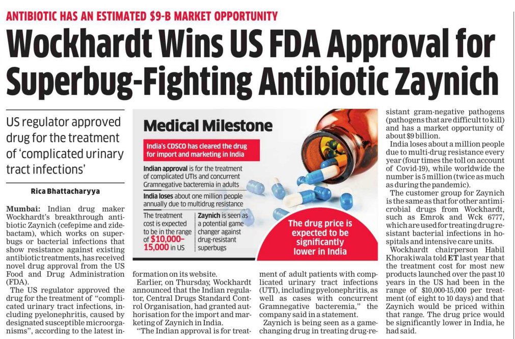 thebigbulldeals's tweet photo. Wockhardt receives CDSCO approval for antibiotic Zaynich in India. https://t.co/Mfqb6BzRt0