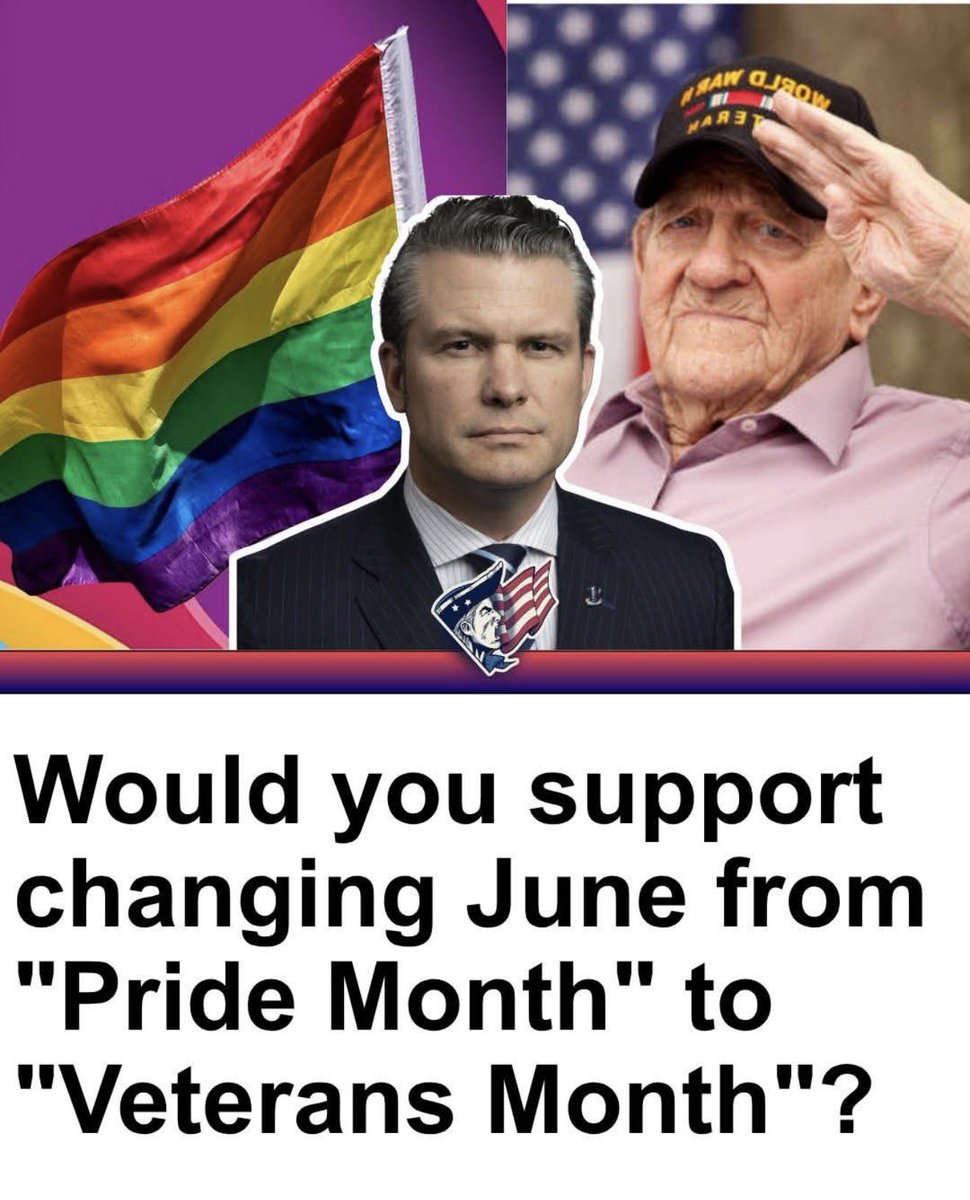 GlobalMAGA_'s tweet photo. 🇺🇸 Our veterans sacrificed everything for this country. They deserve honor, respect, and recognition every single day. Do you support making June “Veterans Month” instead of “Pride Month”?

👍 YES — Honor our heroes
👎 NO — Keep it as Pride Month

Vote below and share your opinion! 🇺🇸🔥