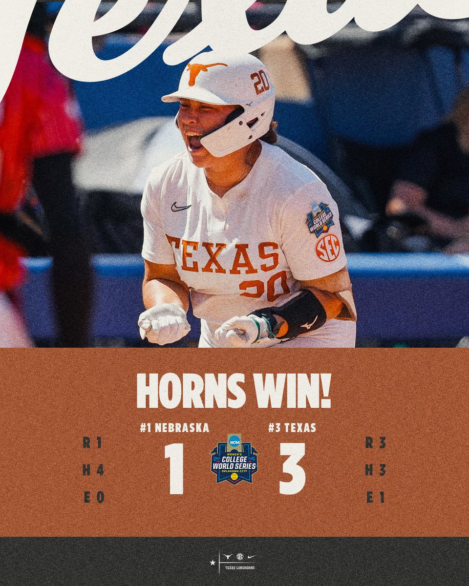 RedditCFB's tweet photo. If Texas and Texas Tech Softball both win their next 2 games, they’re through to a rematch of last year’s WCWS Final. If this happens, it is clearly a sign that Texas Football should take Cody Campbell up on his offer and play this fall. https://t.co/WCKBaPNuvG