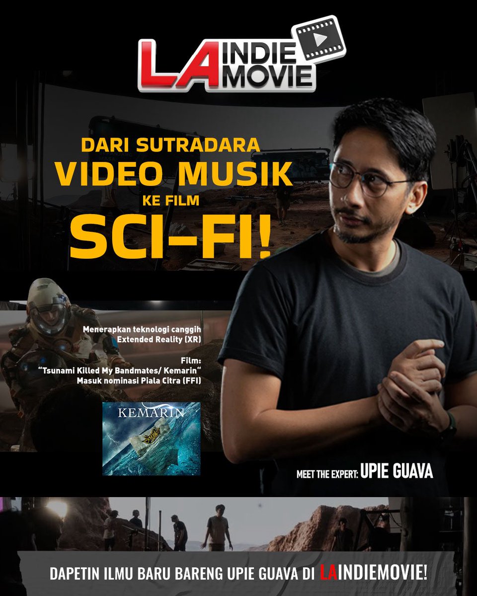 LAZoneid's tweet photo. Berawal dari dunia music video, lalu melangkah ke film sci-fi yang penuh eksplorasi teknologi 🚀🎬

Upie Guava jadi salah satu filmmaker Indonesia yang terus mendorong batas kreativitas lewat penggunaan Extended Reality (XR) dalam film Pelangi di Mars.

Kalau lo penasaran gimana teknologi bisa membuka kemungkinan baru dalam bercerita, saatnya belajar langsung dari @upieguava dan para filmmaker Indonesia lainnya di LAIndieMovie!

Dapetin insight, perluas perspektif, dan mulai perjalanan bikin film pertama lo bareng LAIndieMovie!

Daftar sekarang ! 

https://t.co/6aFcOpOd3M

#LAIndieMovie #LAZone #ShortFilmFestival #UpieGuava #FilmIndonesia