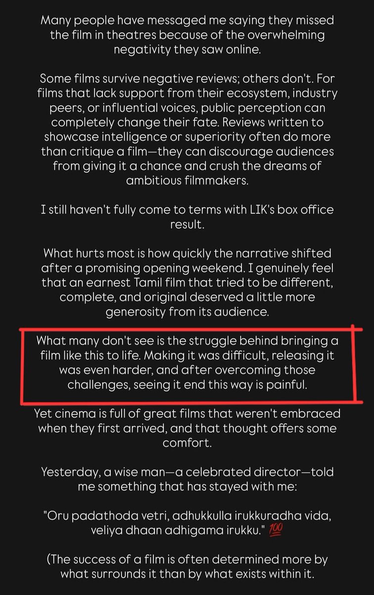 AK_arvinkumar's tweet photo. What you don't see is the audience spend our hard earn money to watch films for a proper entertainment. Can you relate to our disappointment after watching bad film?

Stop blaming the audience. LIK did not do well. Accept it &amp; come back stronger. MAKE GOOD FILMS!#VigneshShivan https://t.co/Zt4qSVRese