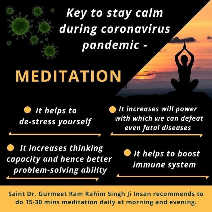ThathSingh777's tweet photo. Dera Sacha Sauda के पूज्य गुरु  Saint Gurmeet Ram Rahim Ji के वचनों के अनुसार, ध्यान करने से हमारे जीवन के असंभव से लगने वाले कार्य भी चमत्कार की तरह संभव हो जाते हैं, कैंसर जैसी भयानक बीमारी को भी ध्यान द्वारा हराया जा सकता है। #BoostYourConfidence #MondayMotivation https://t.co/A2F2p6MrVH