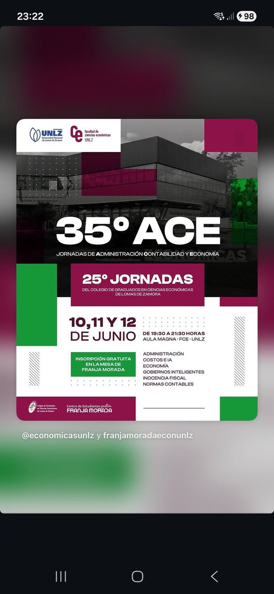 ClaudioCAB17's tweet photo. COMO TODOS LOS AÑOS ECONÓMICAS LOMAS ORGANIZA SUS JORNADAS ANUALES. ADMINISTRACIÓN CONTABILIDAD Y ECONOMÍA!!! https://t.co/TAZqyw6BQK